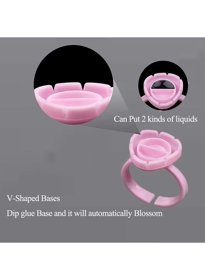 COOSKIN 100 PCS Microblading Pigment Smart Glue Rings Tattoo Ink Flowering Lash Glue Holder for Blooming Cups Extensions Supplies (Pink) - Image 2