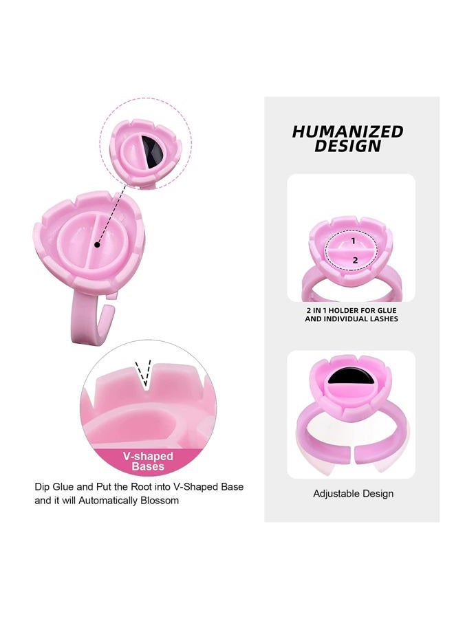 COOSKIN 100 PCS Microblading Pigment Smart Glue Rings Tattoo Ink Flowering Lash Glue Holder for Blooming Cups Extensions Supplies (Pink) - Image 5