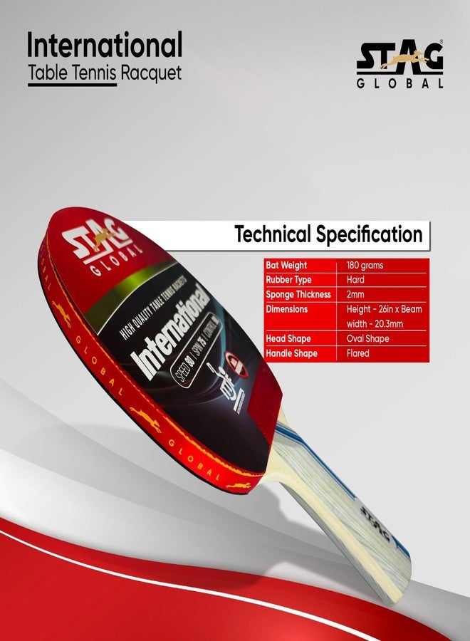 Stag International Table Tennis Racquet without case | 180 grams | Intermediate | ITTF Approved Rubber | Multi- Color - Image 2