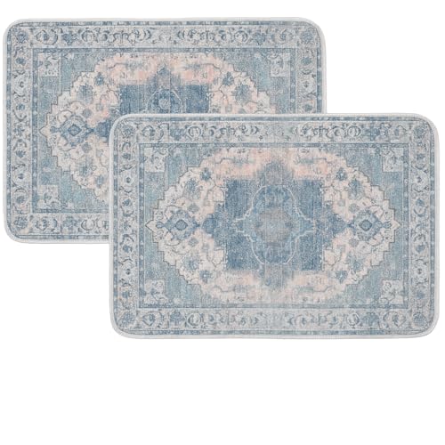 Homitecture Anti Slip Front Monsoon Doormat (37x57cm)| Living Room Rug |Polypropylene Floor Mat for Home|Essential Small Rug for Office, Bedroom & Kitchen|-Pack of 2, Rectangular (Light Blue) - Image 1