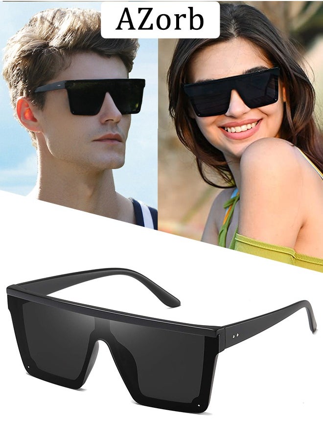 AZorb Square Oversized Sunglasses for Women Men Trendy Designer Style Women's Men's Sun Glassess Flat Top Big Frame Sunglass for Eye UV400 Protection Lens Shades Black  - Image 1