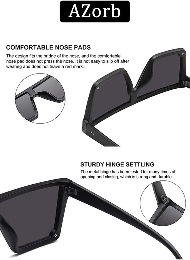 AZorb Square Oversized Sunglasses for Women Men Trendy Designer Style Women's Men's Sun Glassess Flat Top Big Frame Sunglass for Eye UV400 Protection Lens Shades Black  - Image 2