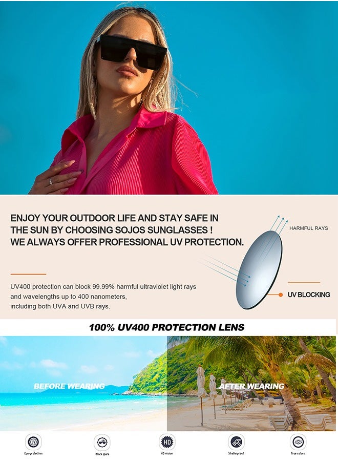 AZorb Square Oversized Sunglasses for Women Men Trendy Designer Style Women's Men's Sun Glassess Flat Top Big Frame Sunglass for Eye UV400 Protection Lens Shades Black  - Image 3
