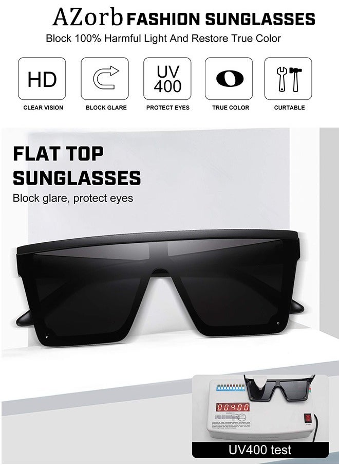 AZorb Square Oversized Sunglasses for Women Men Trendy Designer Style Women's Men's Sun Glassess Flat Top Big Frame Sunglass for Eye UV400 Protection Lens Shades Black  - Image 4