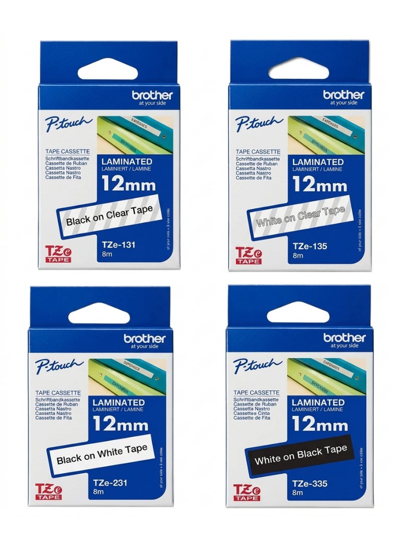 بروذر Brother TZe Labeling Tape – TZe-131, TZe-135, TZe-231 & TZe-335 | Durable Laminated Label Tape | Compatible with Brother P-Touch Label Printers | 4 Color Variants - Image 1