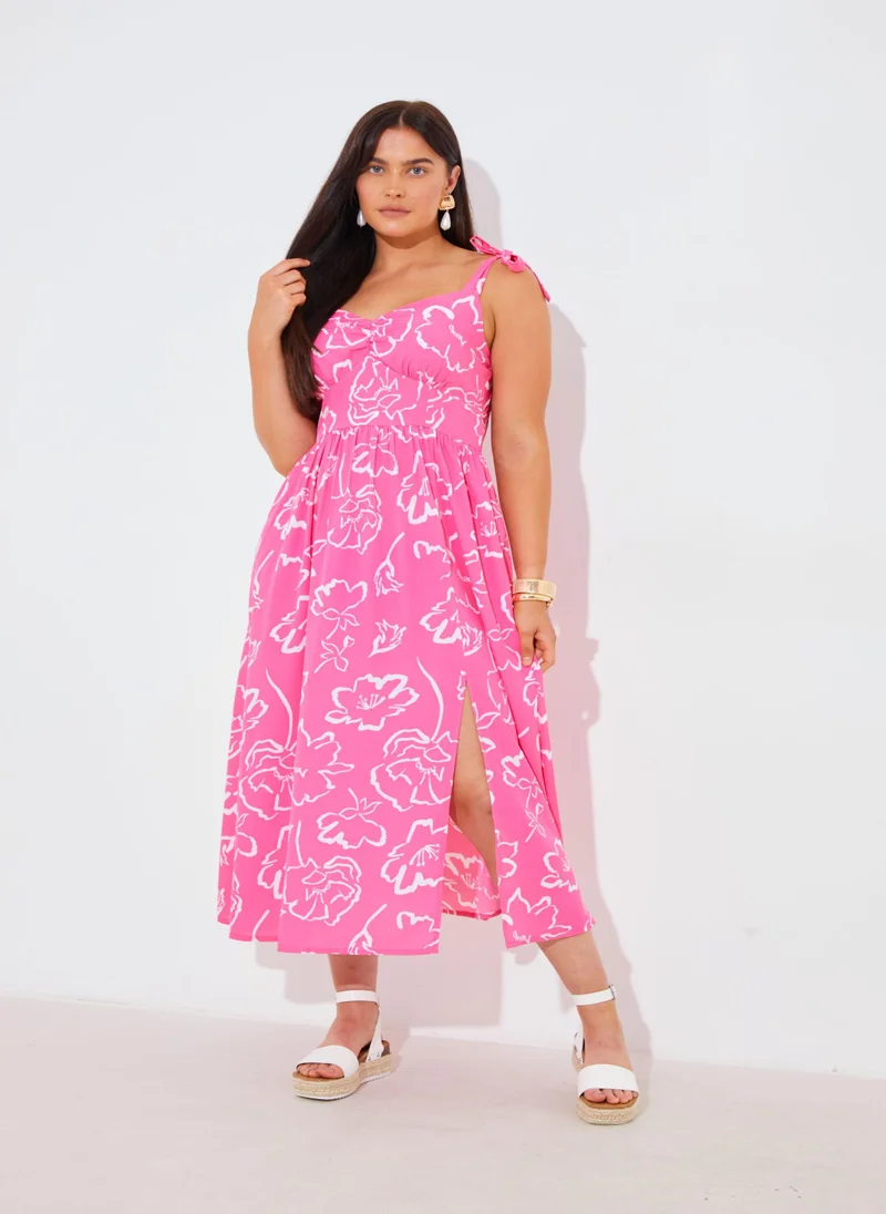 ان ذا ستايل Sweetheart Neck Tie Up Floral Dress