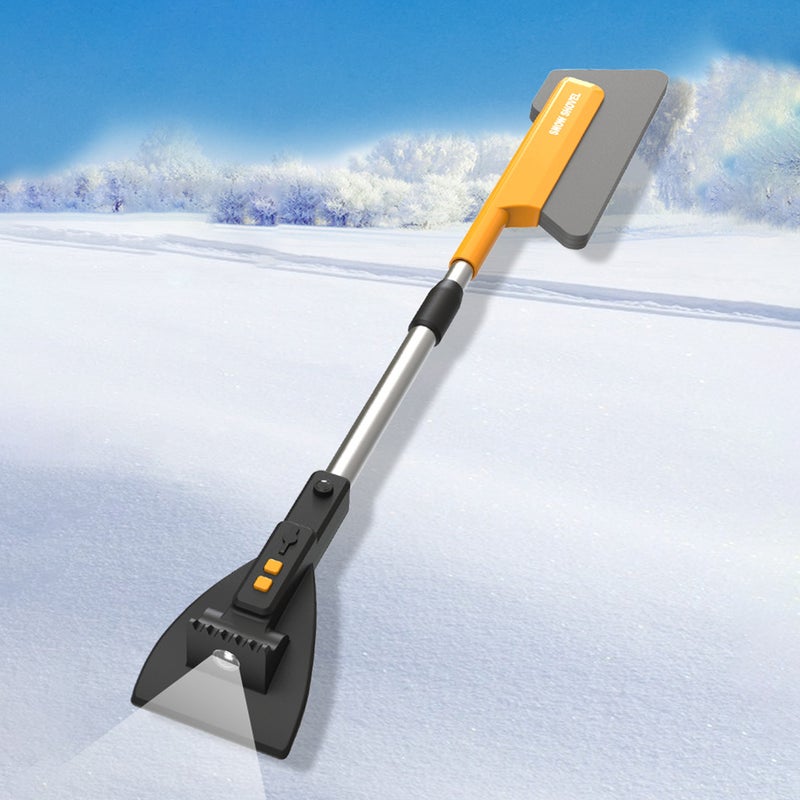 Car Snow Removal Shovel Multifunctional Snow Broom EVA Extendable & Rotatable Snow Brush Ice Scraper Snow Cleaning Tool with LED Lights - Image 2