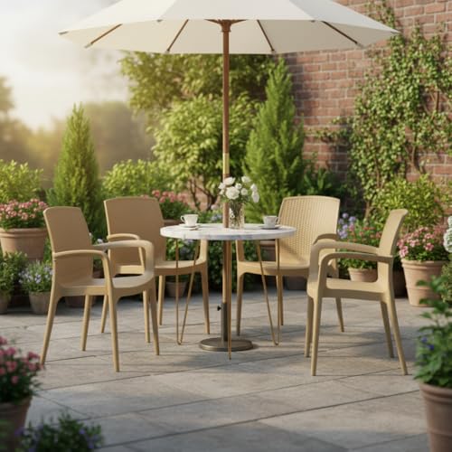 SkyGlamour Supreme Texas Heavy Plastic Chair for Indoor/Outdoor Use (Color:Cane; Qnt: 4 Pc.) - Image 1