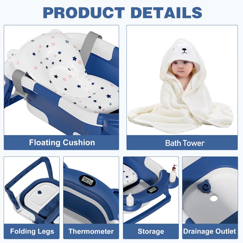 MoreFeel Collapsible Baby Bathtub for Newborn with Thermometer & 1 Soft Floating Cushion & 1 Bath Net,Portable Travel Bathtub with Drain Hole, Durable Foldable Baby Tubs for Infants to Toddler - Image 5