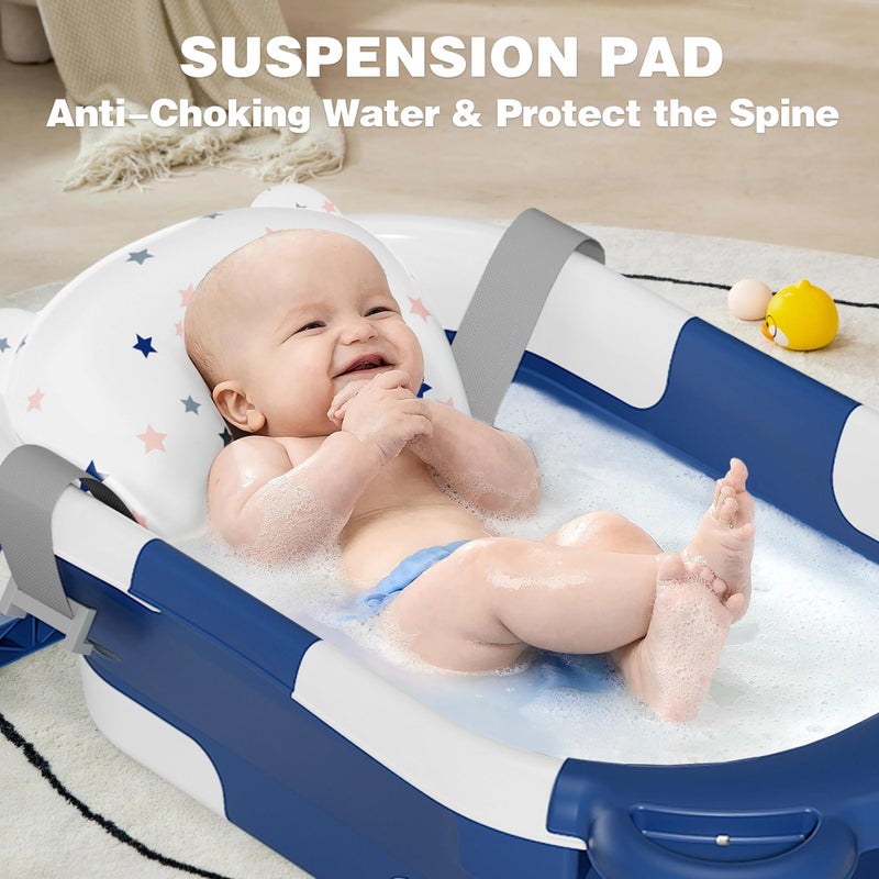 MoreFeel Collapsible Baby Bathtub for Newborn with Thermometer & 1 Soft Floating Cushion & 1 Bath Net,Portable Travel Bathtub with Drain Hole, Durable Foldable Baby Tubs for Infants to Toddler - Image 2