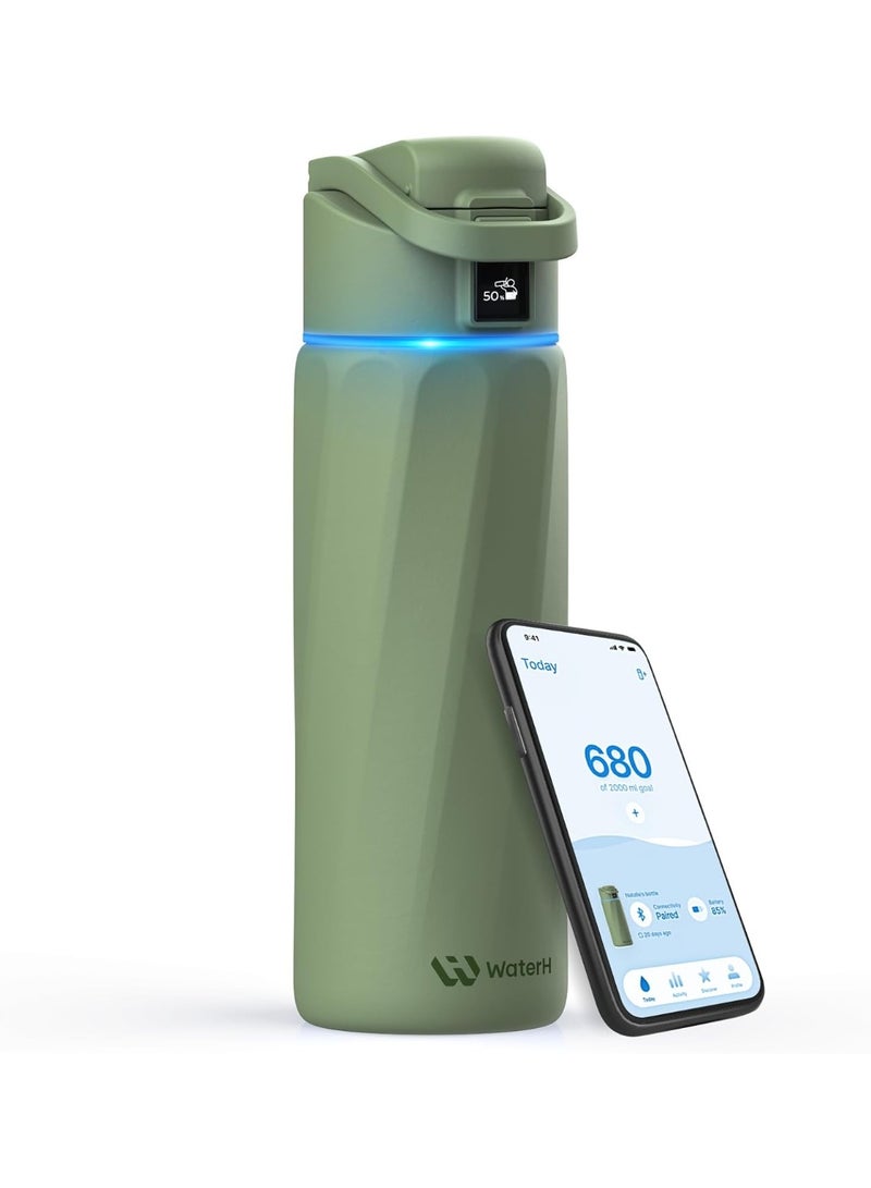 ووتر اتش زجاجة مياه ذكية WATERH Boost مع تذكير لشرب الماء، سعة 24 أونصة، مصنوعة من الفولاذ المقاوم للصدأ ومعزولة بتفريغ الهواء وخالية من مادة BPA، بفوهة واسعة وتتبع استهلاك الماء عبر التطبيق، هدية مثالية. - Image 1