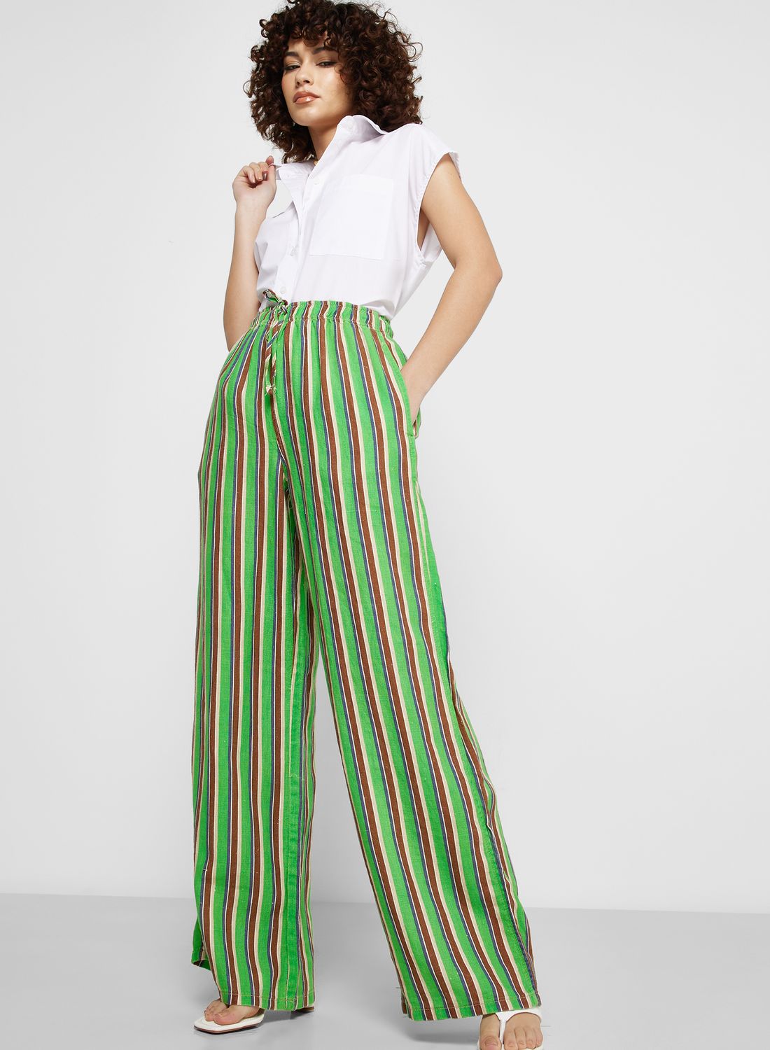 Topshop Tall Cord Peg Trouser In Khaki-Green for Women
