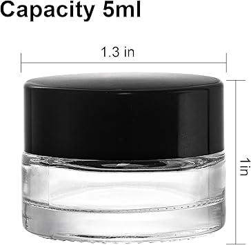 Coloch 90 Pack 5ml Empty Glass Jars with Black Lid Clear Airtight Cosmetics Container Bulk Refillable Tiny Sample Jar for Cosmetics Lotion Cream Samples Wax Skincare Travelling Retail Store - Image 2