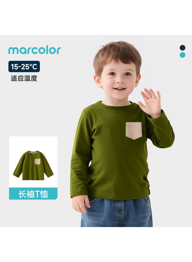 Marcolor Spring Cotton Baby Boys Long Sleeve T-shirt Loose Breathable Comfortable Grass Green 110