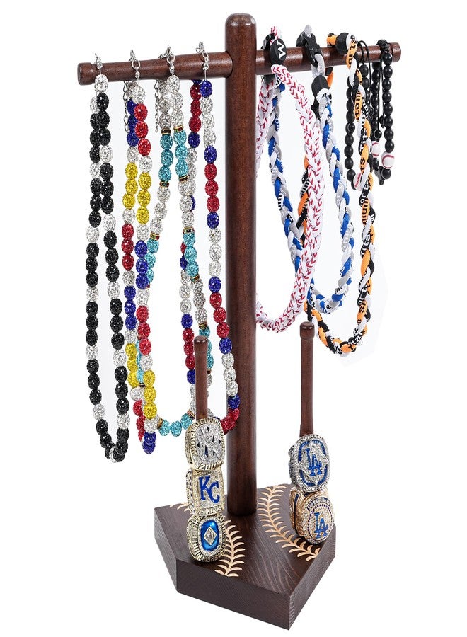 FENNIDICE Wooden Baseball Ring Holder, Softball Ring Holder Display for Drip Necklace, Championship and Sports Accessories, Softball Gifts, 12.6 X 3.9 X 2.9 inch - Image 1
