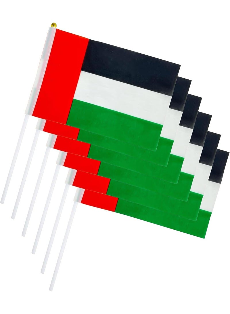 سان هان مجموعة من 15 علمًا صغيرًا محمولًا باليد، علم الإمارات العربية المتحدة، علم دولة ذو قمة مستديرة، مستلزمات تزيين الحفلات والاستعراضات، وكأس العالم، والمهرجانات، والاحتفالات الدولية، ويوم العلم الوطني (20 × 28 سم). - Image 1
