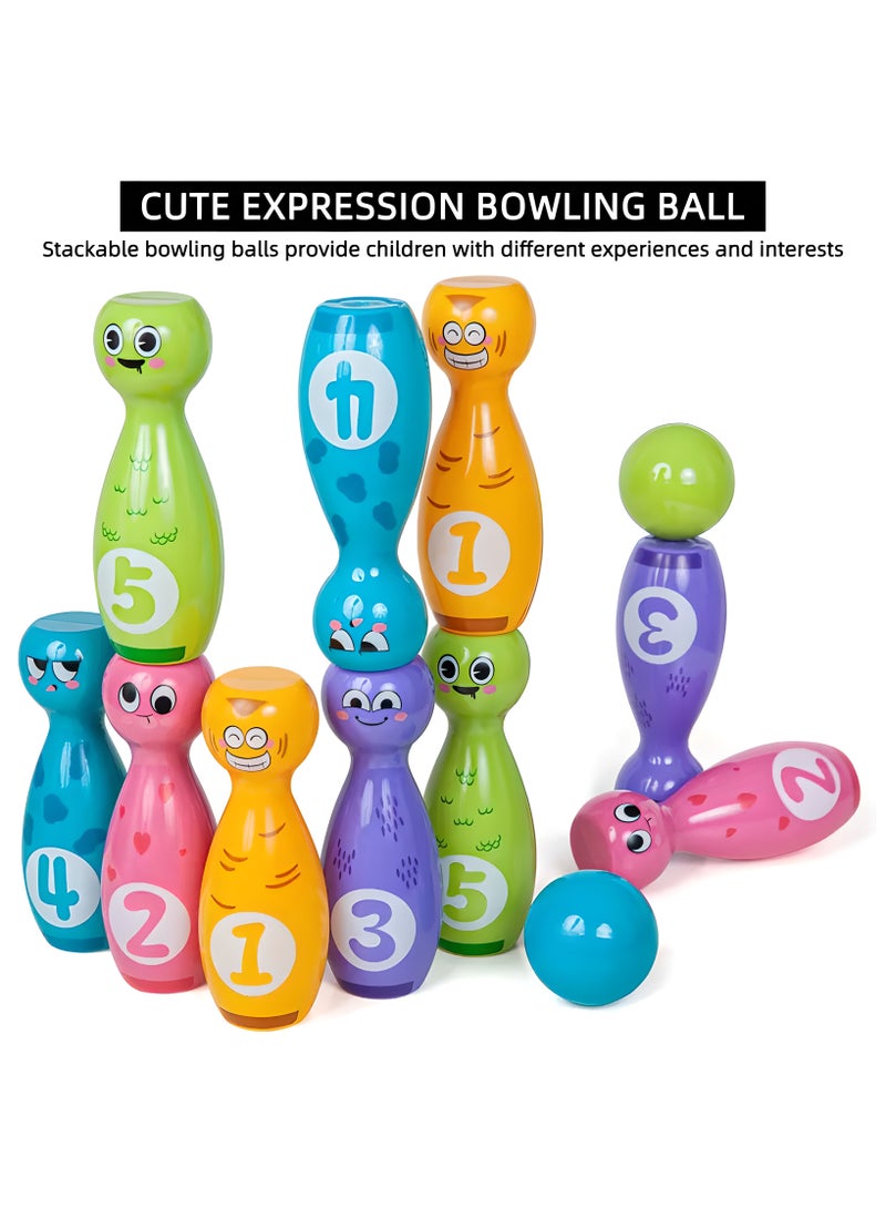 LIXADA Bowling Toy Set With Cartoon Fun Expressions And Exquisite Pad Printing Technology That Does Not Fade Or Paint Off The Gift Box Packaging 10 Bottles And 2 Balls, As Birthday, Special Festival Gift For Kids Above 3 Years Old  - Image 5