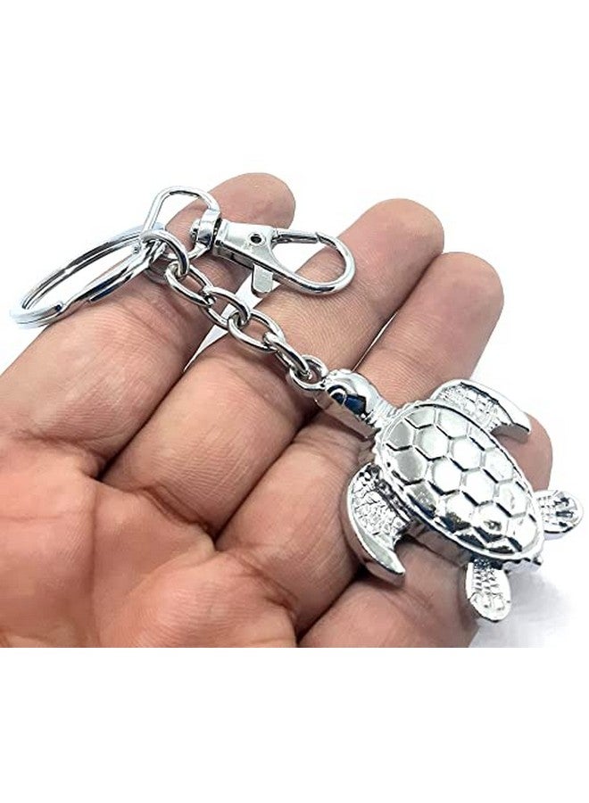 Aura Set of 2 Feng Shui Tortoise Gift Keyring Key Chain for Goodluck Bike Car Home Office Men Women Girls Boys Friends Metal Silver Key Chain - Image 2
