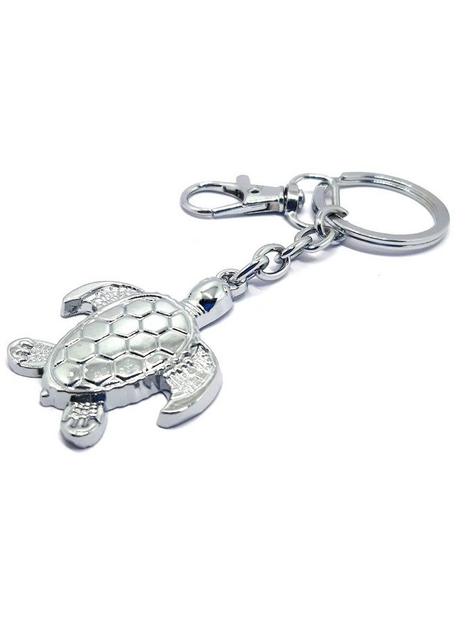Aura Set of 2 Feng Shui Tortoise Gift Keyring Key Chain for Goodluck Bike Car Home Office Men Women Girls Boys Friends Metal Silver Key Chain - Image 3