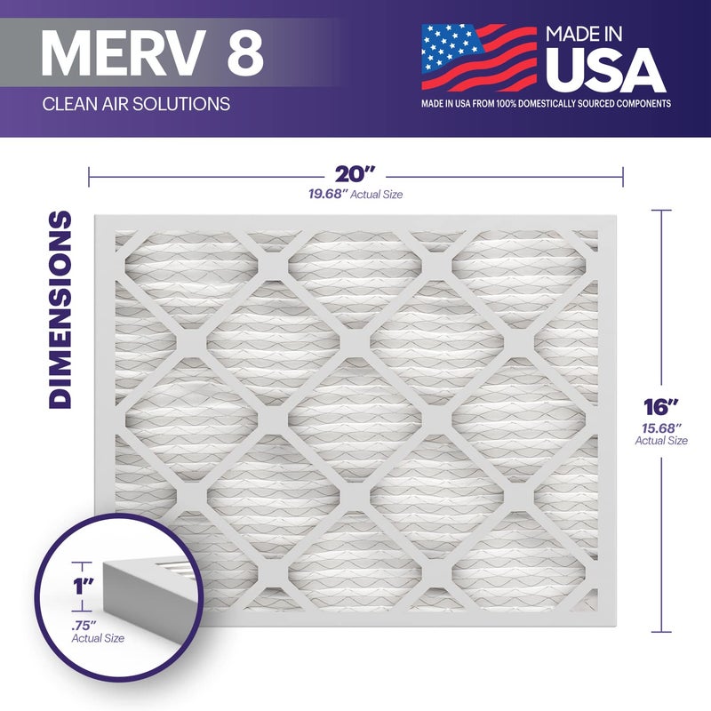 BNX TruFilter 16x20x1 Air Filter MERV 8 (6-Pack) - MADE IN USA â€“ Dust & Pet Defense Electrostatic Pleated Air Conditioner HVAC AC Furnace Filters for Dust, Pet, Mold, Pollen MPR 600 â€“ 700 & FPR 5 - Image 2