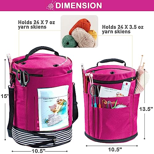 MYBAGZING Expandable Crochet Bag-Knitting Bag Yarn Storage Organizer - and Tote, Holder for Crocheting, Accessories, Suppliers, Needles with Zipper Closure-Ideal Gift, Pink-Ⅱ, Medium-Zipper Closure - Image 4
