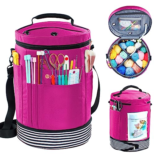 MYBAGZING Expandable Crochet Bag-Knitting Bag Yarn Storage Organizer - and Tote, Holder for Crocheting, Accessories, Suppliers, Needles with Zipper Closure-Ideal Gift, Pink-Ⅱ, Medium-Zipper Closure - Image 1
