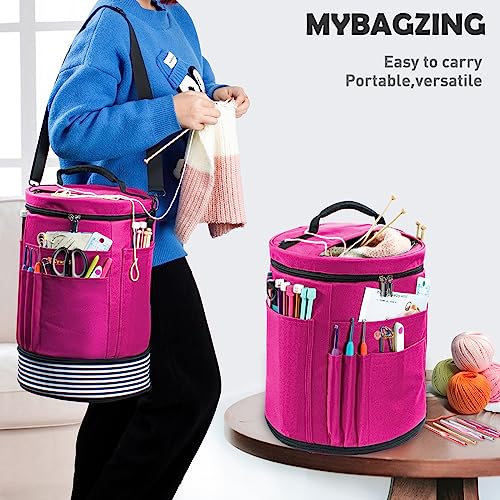 MYBAGZING Expandable Crochet Bag-Knitting Bag Yarn Storage Organizer - and Tote, Holder for Crocheting, Accessories, Suppliers, Needles with Zipper Closure-Ideal Gift, Pink-Ⅱ, Medium-Zipper Closure - Image 5