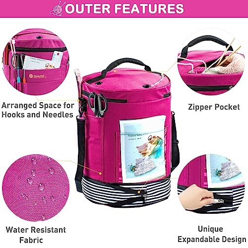MYBAGZING Expandable Crochet Bag-Knitting Bag Yarn Storage Organizer - and Tote, Holder for Crocheting, Accessories, Suppliers, Needles with Zipper Closure-Ideal Gift, Pink-Ⅱ, Medium-Zipper Closure - Image 2