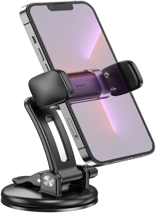 Hoco Hoco CA111 - Pull Clip, Suction Cup Car Holder (Center Console/Windshield), Suitable For Mobile Phones Within 4.5-7 inch, Compatible With iPhone Samsung Xiaomi Oppo Huawei LG - Black Metal Grey