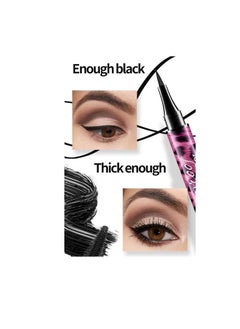 YANQINA 2 PCS 2 In 1 Waterproof Mascara & Eyeliner  4D Silk Fiber Lash Mascara Long Lasting Waterproof Mascara Curly and Warped Mascara and Eyeliner 3D Set Black Durable Waterproof Eyeliner  - Image 2