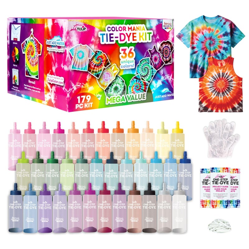 Tulip OneStep TieDye Color Mania 36 Vibrant Colors AllinOne Tie Dye Kit for Large Groups Permanent Fabric Dye PreFilled Bottles Gloves Instructions - Image 2