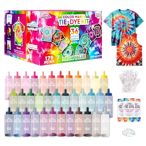 Tulip OneStep TieDye Color Mania 36 Vibrant Colors AllinOne Tie Dye Kit for Large Groups Permanent Fabric Dye PreFilled Bottles Gloves Instructions - Image 1