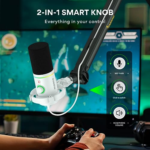 MAONO XLR/USB Dynamic Microphone, RGB Gaming Mic with Software, Mute, Gain Knob, Volume Control and Headphone Jack for Streaming, Podcasting, Recording-PD200X (White) - Image 5