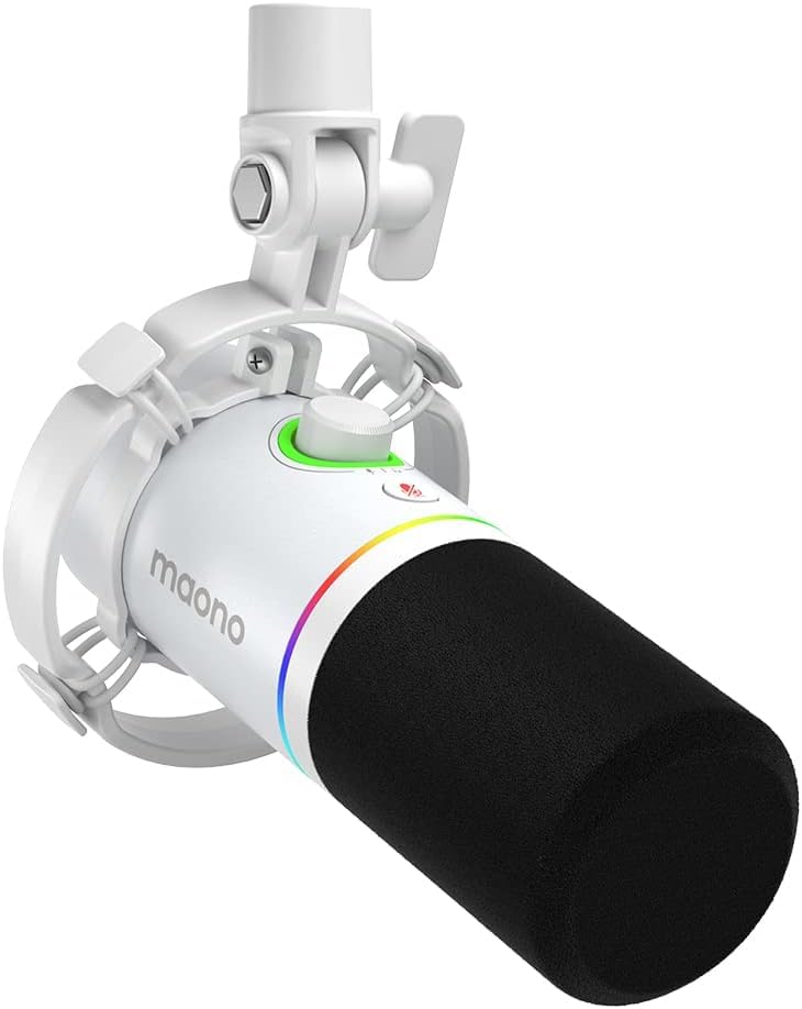 MAONO XLR/USB Dynamic Microphone, RGB Gaming Mic with Software, Mute, Gain Knob, Volume Control and Headphone Jack for Streaming, Podcasting, Recording-PD200X (White) - Image 1