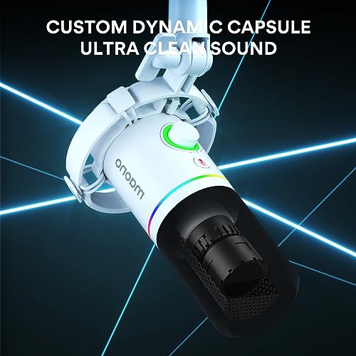 MAONO XLR/USB Dynamic Microphone, RGB Gaming Mic with Software, Mute, Gain Knob, Volume Control and Headphone Jack for Streaming, Podcasting, Recording-PD200X (White) - Image 3