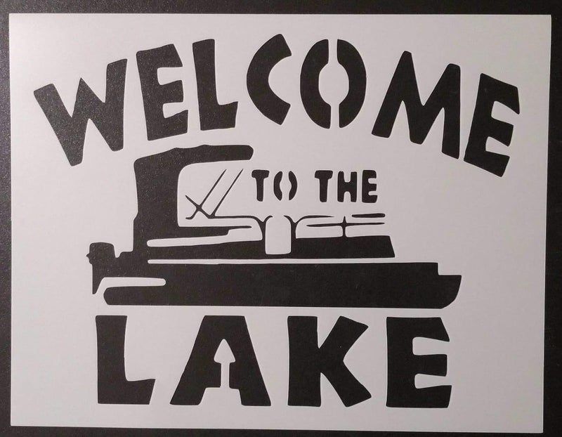 Reusable "Welcome to The Lake" Boat Stencil 8.5" x 11" - Custom Lakeside Design for Cozy Crafts