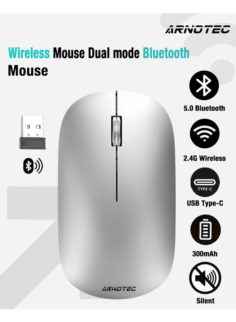 ARNOTEC Wireless Mouse Bluetooth & 2.4G Dual Mode, Type-C Rechargeable Ergonomic Mouse with Silent Clicks, Metal Scroll Wheel, 3 DPI Levels, Portable & Lightweight, for Laptop/Tablet/PC/iOS/Android - Image 1