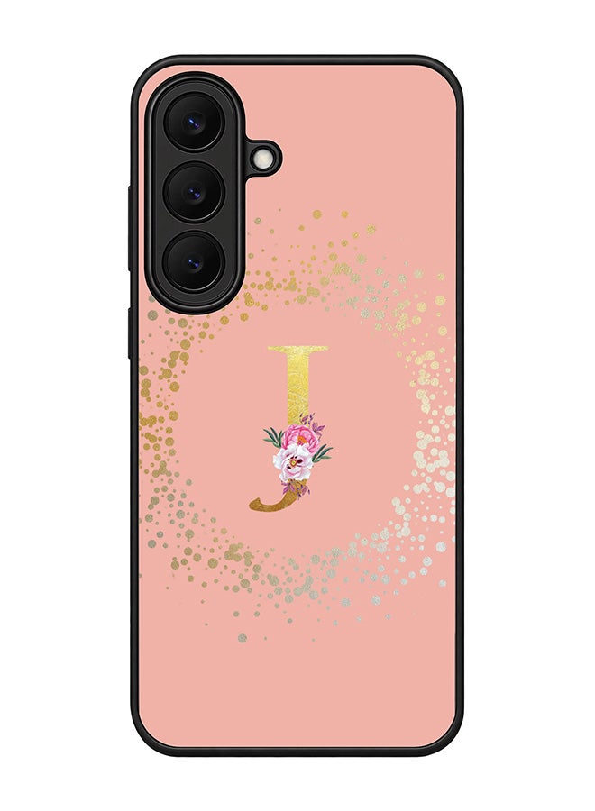Stylizedd Rugged Case for Samsung Galaxy S26 FE- Slim Fit Hybrid Rubber Cover Floral Monogram - J (Rose Pink)