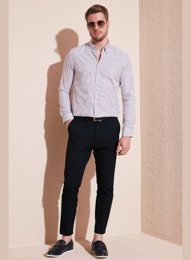 بوراتي قميص رجالي بقصة ضيقة وأكمام طويلة وياقة بأزرار من قطن مخلوط بنقوش بوراتي