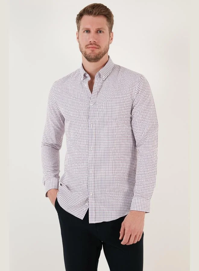 بوراتي قميص رجالي بقصة ضيقة وأكمام طويلة وياقة بأزرار من قطن مخلوط بنقوش بوراتي