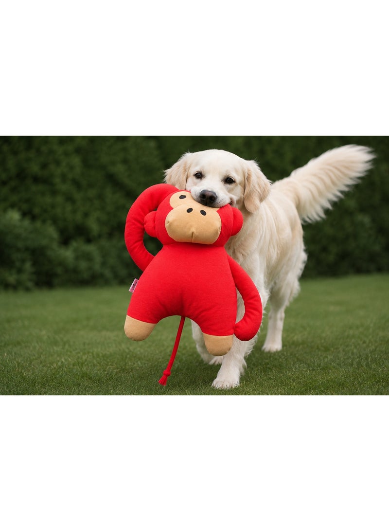 Large Red Monkey Plush Dog Toy, Soft Stuffed Animal with Rope Tail, Interactive Pet Play - Image 1