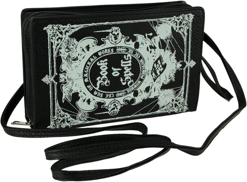 Things2Die4 Black and White Glow in the Dark Book of Spells Crossbody Purse, Medium - Image 1