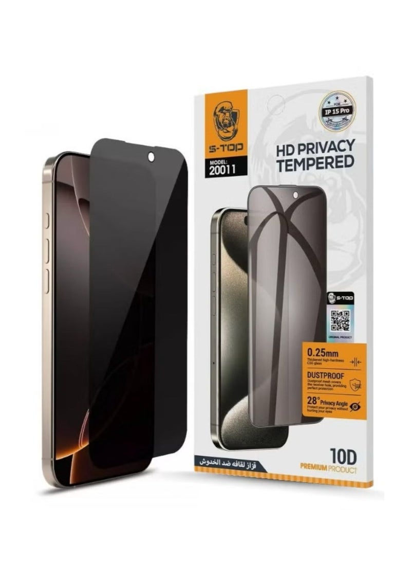 S-TOP Privacy Screen Protector for iPhone 14 Pro, 9H Hardness Tempered Glass Anti-Spy Layer, by S-TOP - Image 1