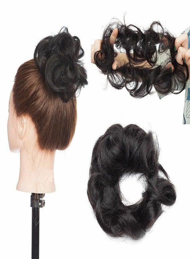 BLUSHIA 100% Human Hair Bun Extensions Messy Hair Bun Scrunchies Real Hair Rose Bun Hairpieces for Women Curly Messy (Black) Hair Bun for Girls - Image 2