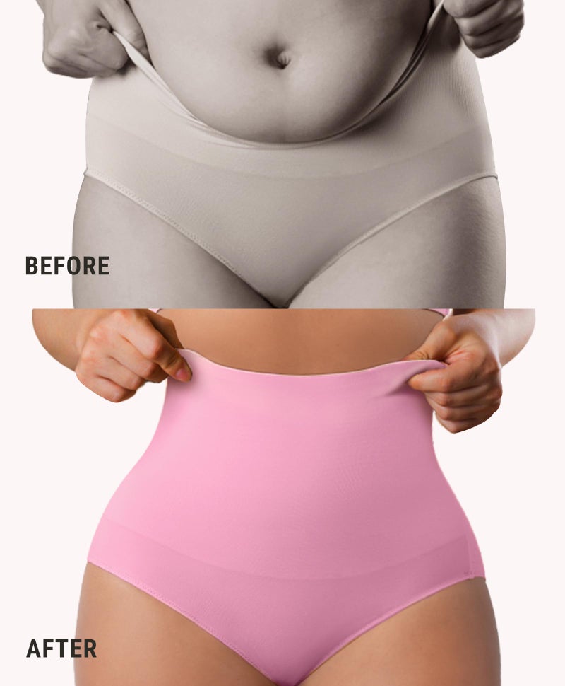FeelinGirl Tummy Control Thong Shapewear for Women Mid Waist Body Shaper Briefs Seamless Thong Shapewear for Women Pink Beige X-Small - Image 4