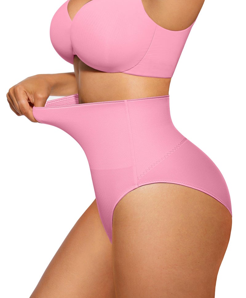 FeelinGirl Tummy Control Thong Shapewear for Women Mid Waist Body Shaper Briefs Seamless Thong Shapewear for Women Pink Beige X-Small - Image 1