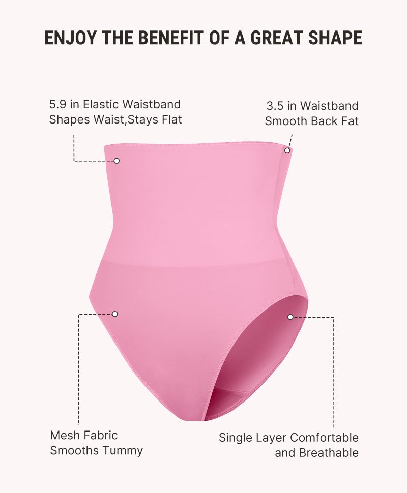 FeelinGirl Tummy Control Thong Shapewear for Women Mid Waist Body Shaper Briefs Seamless Thong Shapewear for Women Pink Beige X-Small - Image 3