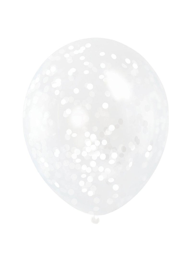 Unique Confetti Balloons White Transparent Latex 30 cm 6-Pack - Image 1