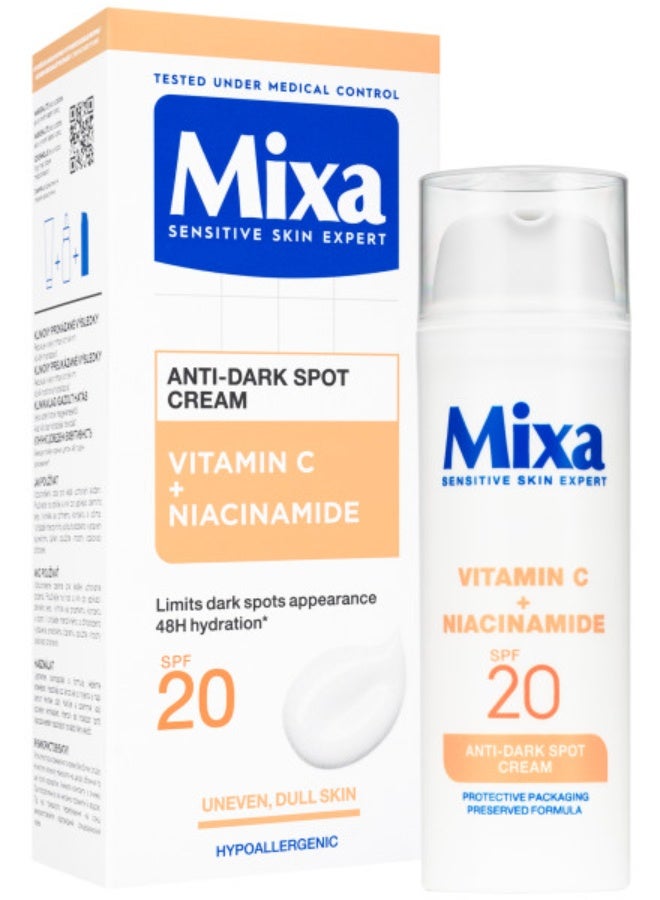 كريم يومي مضاد للبقع الداكنة من Sensitive Skin Expert مع فيتامين C + النياسيناميد يحد من ظهور البقع الداكنة ترطيب يدوم 24 ساعة يحمي البشرة من الأشعة فوق البنفسجية بعامل حماية من الشمس 20 50 مل