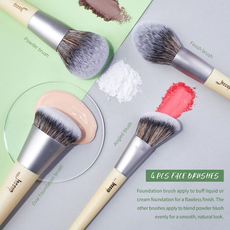 Jessup Vegan Makeup Brushes Set Premium Synthetic Powder Foundation Highlight Concealer Eyeshadow Blending Eyebrow Liner Spoolie Brush Set Burlywood 12pcs T327 - Image 2